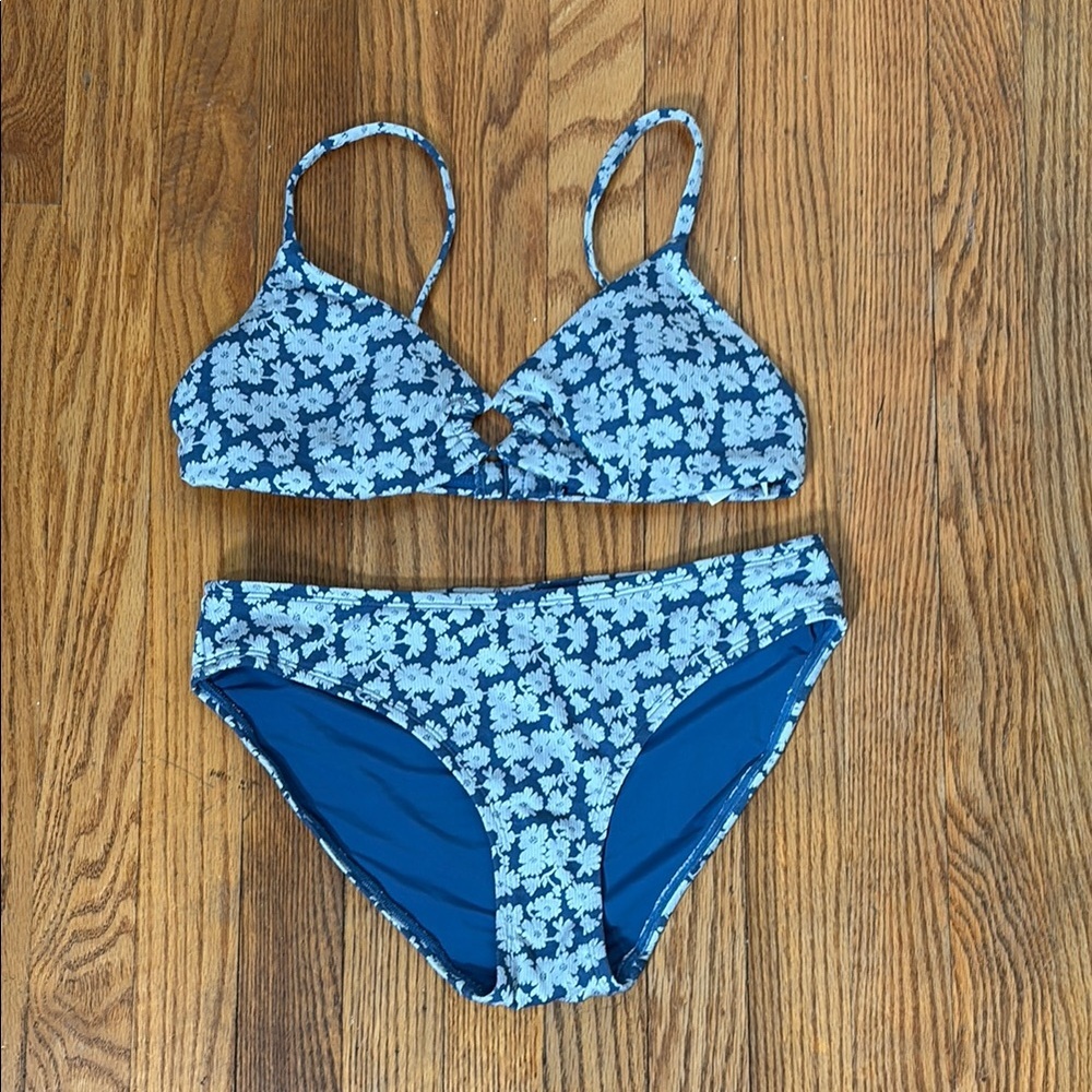 Andie Bikini Set Bonita Top Bikini Bottom Denim Floral size Small‎ NWOT